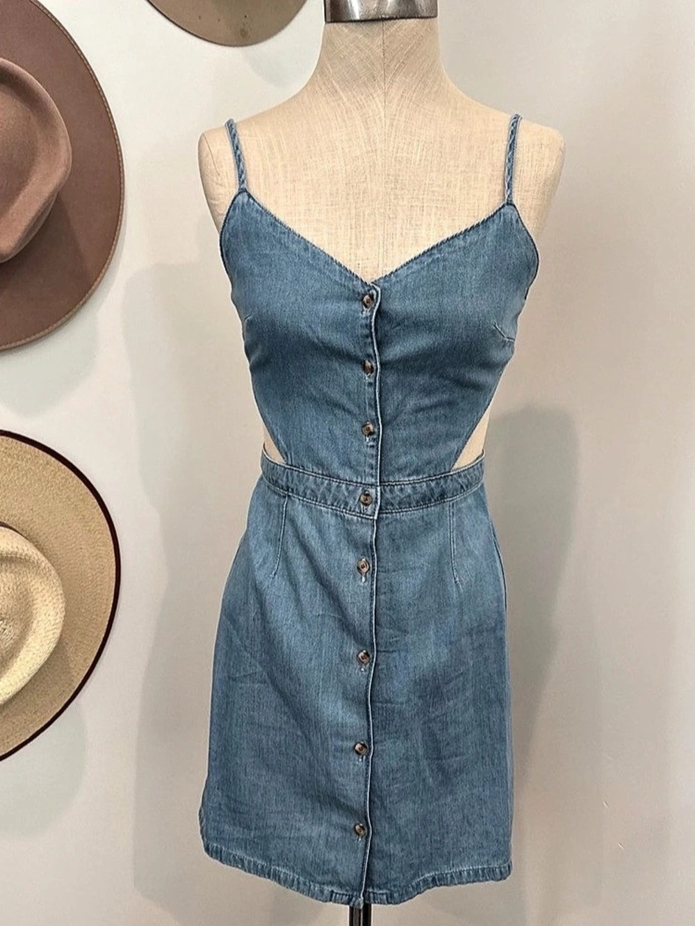 Topshop Denim Button Front Mini Dress in Blue Like New